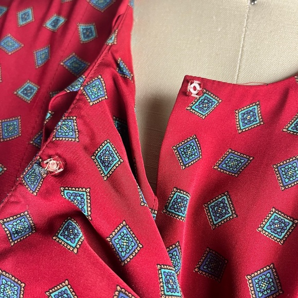 Talbots | Vintage petite red print design long sleeve dress size 12P - Picture 9 of 13